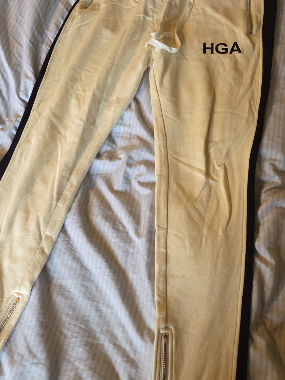 Men's Cream Track Pants with Side Stripe